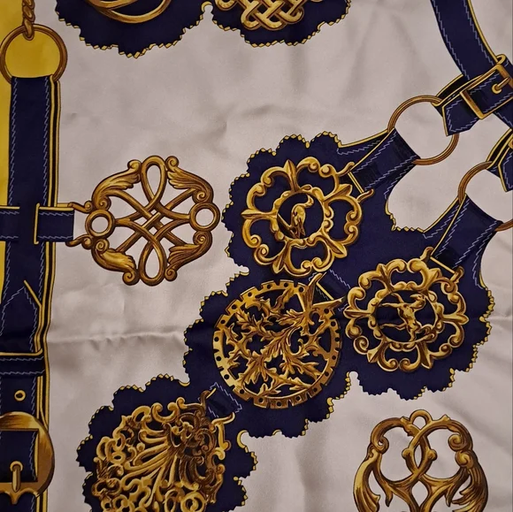 Authentic HERMES Scarf Silk Navy & Yellow